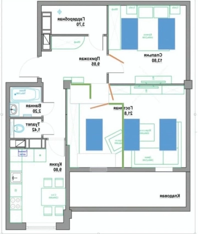 . Вариант № 2511, 13, площадь - 62.7 квм, цена 4950000 рублей