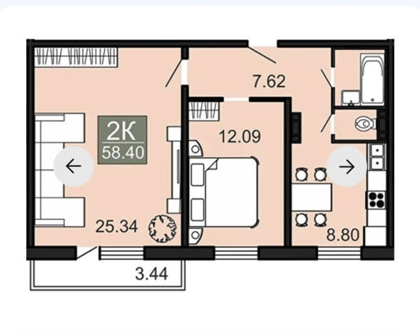 . Вариант № 118640, 0, площадь - 58.2 квм, цена 8688400 рублей