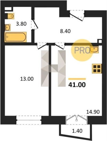 . Вариант № 68672, 0, площадь - 41 квм, цена 3385900 рублей