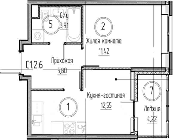 Купить однокомнатную квартиру у метро Улица Дыбенко в Ленинградской области. Вариант № 8931010, 0, площадь -  квм, цена 5561530 рублей