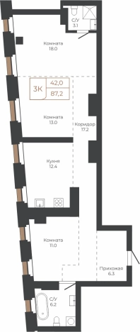 Купить трехкомнатную квартиру в новостройках в Барнауле. Вариант № 6841313, 0, площадь -  квм, цена 23270082 рублей