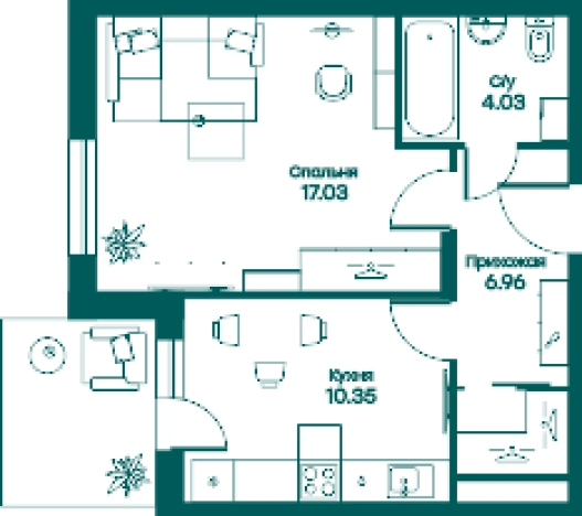 Купить однокомнатную квартиру в Одинцове. Вариант № 75357, 0, площадь -  квм, цена 7169760 рублей