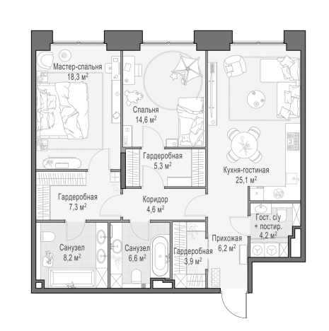 Купить трехкомнатную квартиру у метро Улица 1905 года в Москве. Вариант № 168573, 0, площадь -  квм, цена 122740000 рублей