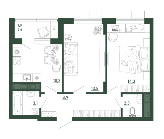 Купить двухкомнатную квартиру в ЖК Ритм в Воронеже. Вариант № 102397, 0, площадь -  квм, цена 7357650 рублей