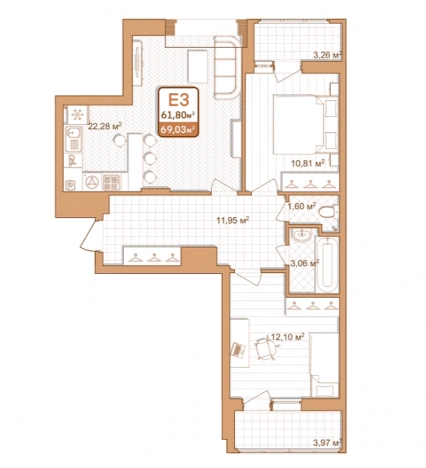 Купить двухкомнатную квартиру в новостройках в Туле. Вариант № 70929, 0, площадь -  квм, цена 5867550 рублей