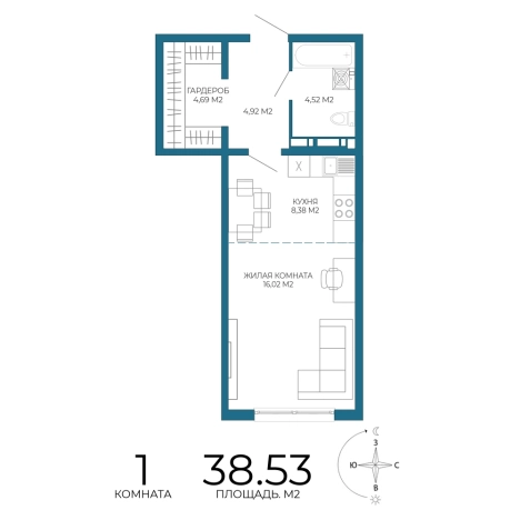Купить однокомнатную квартиру в Микрорайоне Пенза-2, Железнодорожный район в Пензе. Вариант № 3444967, 0, площадь -  квм, цена 3544760 рублей