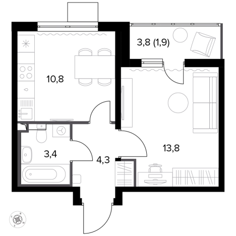 Купить однокомнатную квартиру у метро Битца в Видном. Вариант № 9874850, 0, площадь -  квм, цена 10507160 рублей