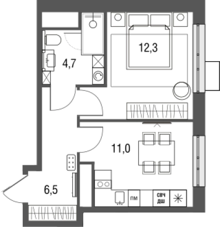 . Вариант № 70162, 0, площадь - 34.5 квм, цена 14704964 рублей