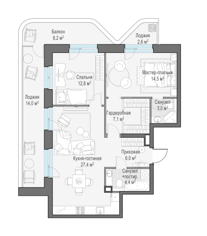 Купить двухкомнатную квартиру в ЖК FORIVER в Москве. Вариант № 169127, 0, площадь -  квм, цена 62560000 рублей