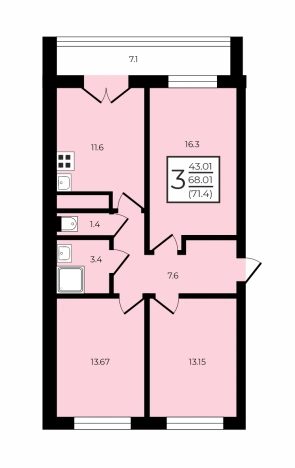 Купить трехкомнатную квартиру в Воронеже. Вариант № 9219358, 0, площадь - квм, цена 7800000 рублей