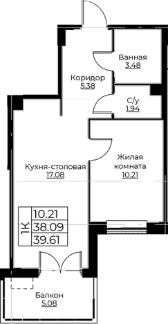 . Вариант № 8058522, 0, площадь - 38.09 квм, цена 7487881 рублей