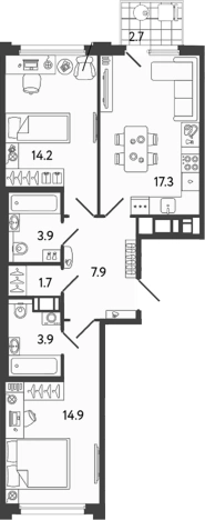 Купить трехкомнатную квартиру у метро Улица Дыбенко в Санкт-Петербурге. Вариант № 6252189, 0, площадь -  квм, цена 19620143 рублей