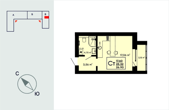 Купить Студию в новостройках в Коврове. Вариант № 9041969, 0, площадь -  квм, цена 3261000 рублей