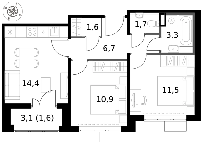 Купить двухкомнатную квартиру у метро Саларьево в Москве. Вариант № 9654656, 0, площадь -  квм, цена 20995370 рублей