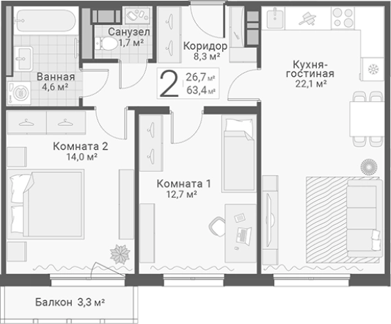 Купить двухкомнатную квартиру в ЖК Руднева, 15 в Санкт-Петербурге. Вариант № 7603630, 0, площадь -  квм, цена 17200000 рублей
