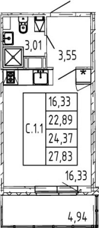 Купить Студию в Ленинградской области. Вариант № 74468, 0, площадь -  квм, цена 4587888 рублей