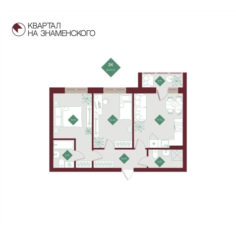 Купить двухкомнатную квартиру в новостройках в Тобольске. Вариант № 163208, 0, площадь -  квм, цена 7530000 рублей