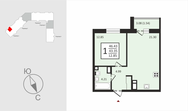 Купить однокомнатную квартиру в новостройках в районе Октябрьский в Владимирской области. Вариант № 112815, 0, площадь -  квм, цена 4803230 рублей