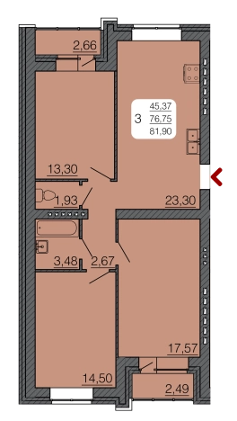 Купить трехкомнатную квартиру в Семилуках. Вариант № 101494, 0, площадь -  квм, цена 6743050 рублей