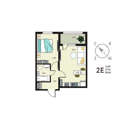 Купить квартиру в ЖК Зеленый Квартал Бабяково в Воронежской области. Вариант № 155012, 0, площадь -  квм, цена 4177800 рублей