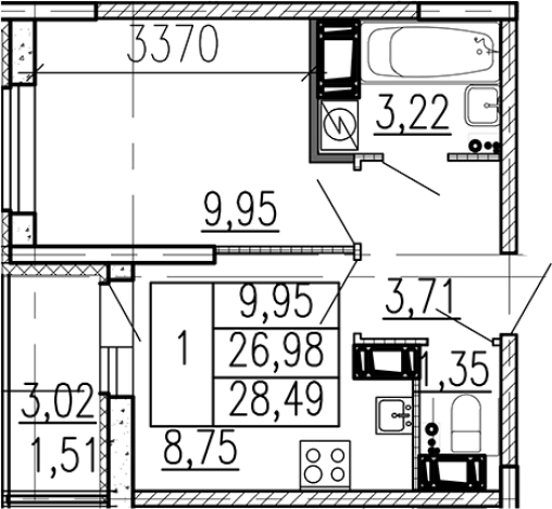 Купить однокомнатную квартиру в ЖК Высота в Ленинградской области. Вариант № 9095404, 0, площадь -  квм, цена 4460950 рублей