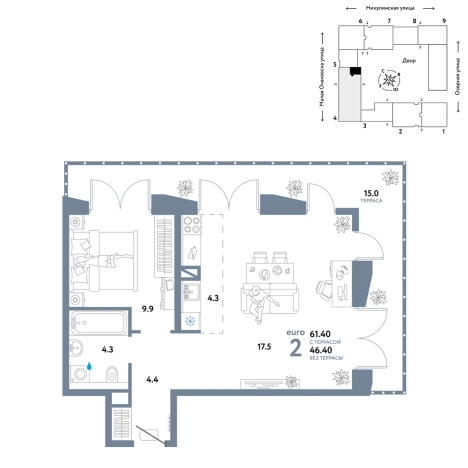 . Вариант № 10356949, 0, площадь - 61.4 квм, цена 38190000 рублей