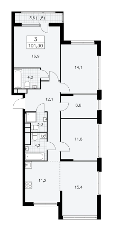 . Вариант № 7788217, 0, площадь - 101.3 квм, цена 38439298 рублей