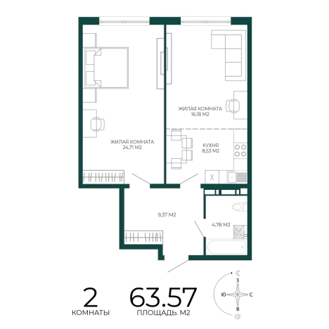 Купить двухкомнатную квартиру в Микрорайоне Пенза-2, Железнодорожный район в Пензе. Вариант № 5388766, 0, площадь -  квм, цена 5625945 рублей