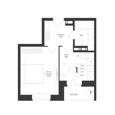 Купить однокомнатную квартиру на вторичке в Тульской области. Вариант № 98154, 0, площадь -  квм, цена 3102132 рублей