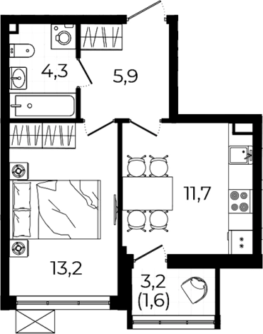 . Вариант № 6211408, 0, площадь - 35.1 квм, цена 7361472 рублей