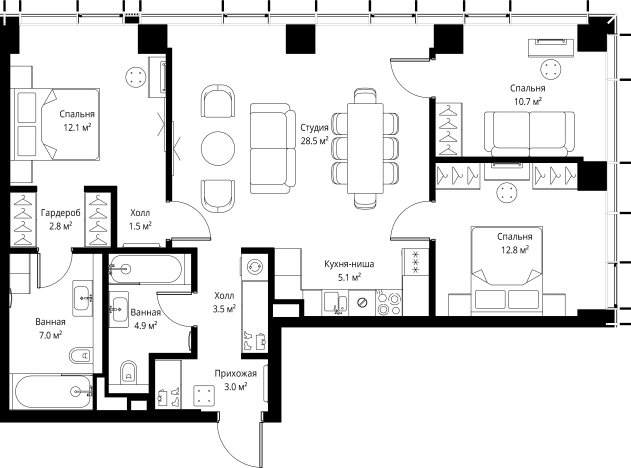 Купить трехкомнатную квартиру в новостройках у метро Дмитровская в Москве. Вариант № 141491, 0, площадь -  квм, цена 51280200 рублей