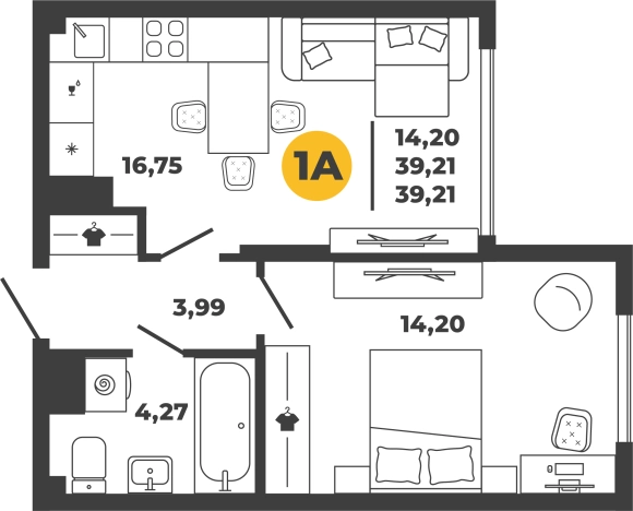 . Вариант № 98104, 0, площадь - 39.21 квм, цена 4293495 рублей