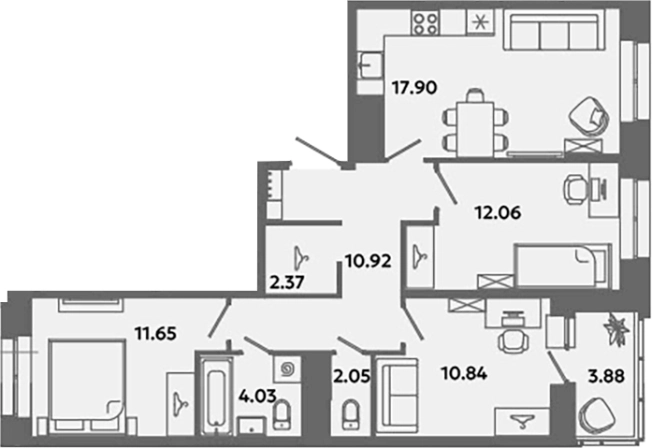 Купить многокомнатную квартиру в ЖК Загляденье в Ленинградской области. Вариант № 6631837, 0, площадь -  квм, цена 12114104 рублей