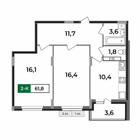 Купить квартиру в ЖК Маршал в Коврове. Вариант № 2731607, 2, площадь -  квм, цена 6408660 рублей