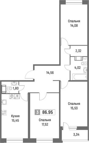 Купить четырехкомнатную квартиру в Мурине. Вариант № 8064867, 0, площадь -  квм, цена 13382225 рублей
