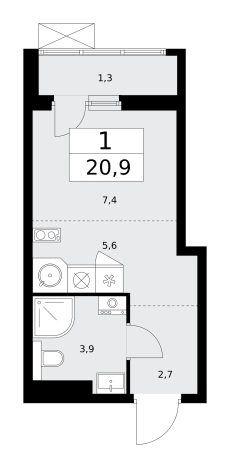 Купить однокомнатную квартиру в ЖК Бунинские кварталы в Москве. Вариант № 489858, 0, площадь -  квм, цена 9711812 рублей