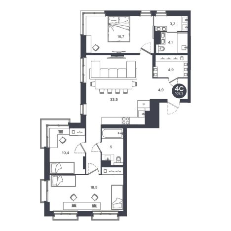 Купить четырехкомнатную квартиру в новостройках в Новосибирской области. Вариант № 9934481, 0, площадь -  квм, цена 16106000 рублей