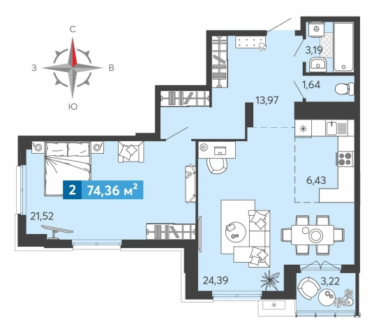 Купить двухкомнатную квартиру в ЖК Жилой комплекс "Созвездие (1 очередь)" в Пензенской области. Вариант № 92195, 0, площадь -  квм, цена 8715450 рублей