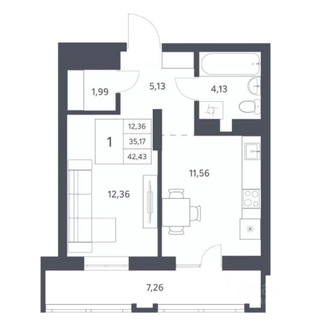 Купить однокомнатную квартиру в районе Калининский в Новосибирске. Вариант № 44422, 0, площадь -  квм, цена 5457000 рублей