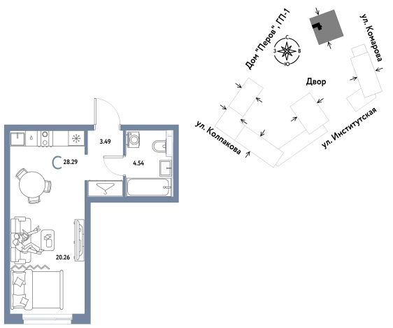 . Вариант № 10440664, 0, площадь - 28.29 квм, цена 11720000 рублей