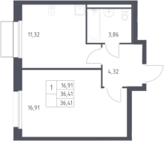 . Вариант № 3559599, 0, площадь - 36.41 квм, цена 7702013 рублей