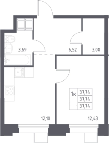 . Вариант № 3587869, 0, площадь - 37.74 квм, цена 9485976 рублей