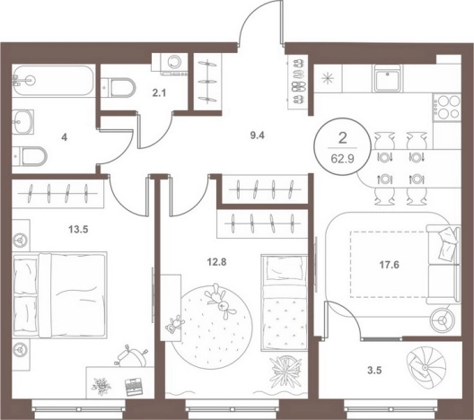 Купить двухкомнатную квартиру в ЖК Жилой комплекс "Upgrade Family" в Пензенской области. Вариант № 4006837, 0, площадь -  квм, цена 7649400 рублей