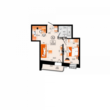 . Вариант № 6056779, 0, площадь - 39.8 квм, цена 8955000 рублей