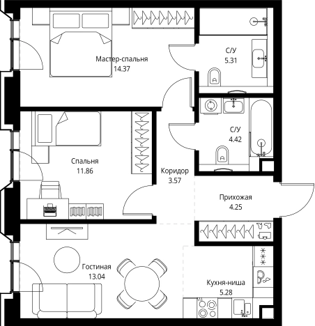 Купить двухкомнатную квартиру в районе Алексеевский в Москве. Вариант № 162203, 0, площадь -  квм, цена 46165140 рублей