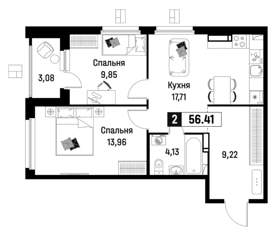 Купить трехкомнатную квартиру у метро Девяткино в Мурине. Вариант № 6866857, 0, площадь -  квм, цена 9675112 рублей