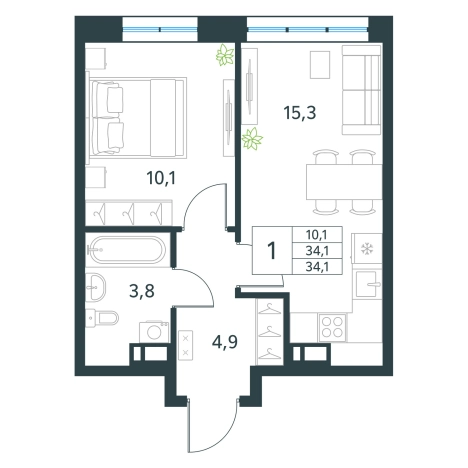 Купить однокомнатную квартиру в новостройках в районе Черновский в Чите. Вариант № 137778, 0, площадь -  квм, цена 5565120 рублей