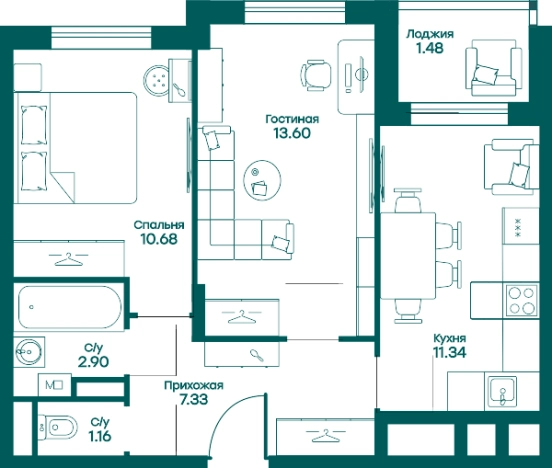 Купить двухкомнатную квартиру в Одинцове. Вариант № 70704, 0, площадь -  квм, цена 9141891 рублей