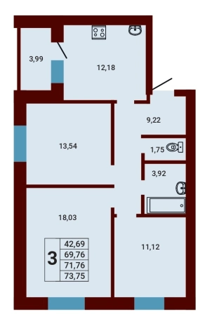 Купить трехкомнатную квартиру в Республике Башкортостан. Вариант № 83078, 0, площадь -  квм, цена 6243120 рублей