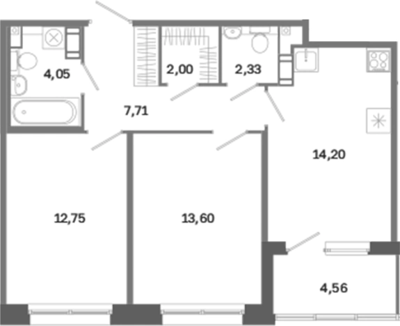 Купить двухкомнатную квартиру в новостройках на улице Курская в Санкт-Петербурге. Вариант № 6260894, 0, площадь -  квм, цена 25595616 рублей